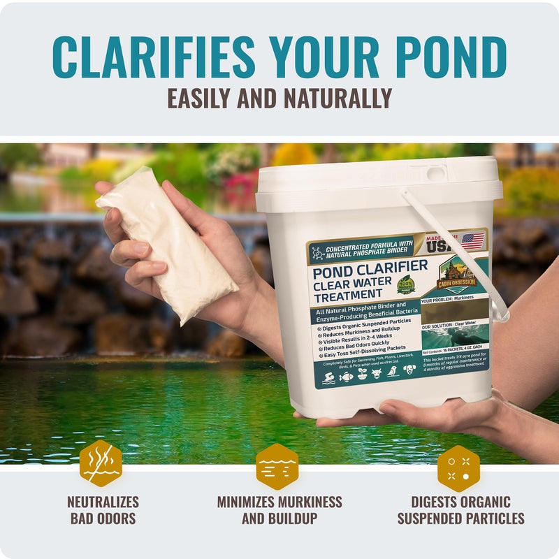 Cabin Obsession Pond Clear Water Treatment - 16 Pack for 8 Months of Pond Cleaner Supply - Pond Clarifier for Outdoor Ponds â€“ 100% Natural Pond Bacteria Packets - Made in The USA - Safe for Fish, Pets, and Swimming - Image 5