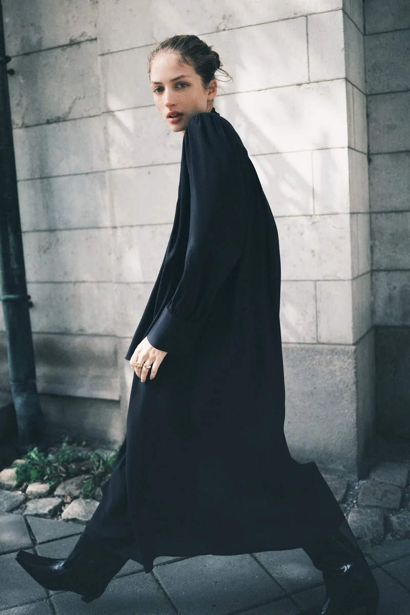 اتش اند ام فستان قميص بياقة فيونكة