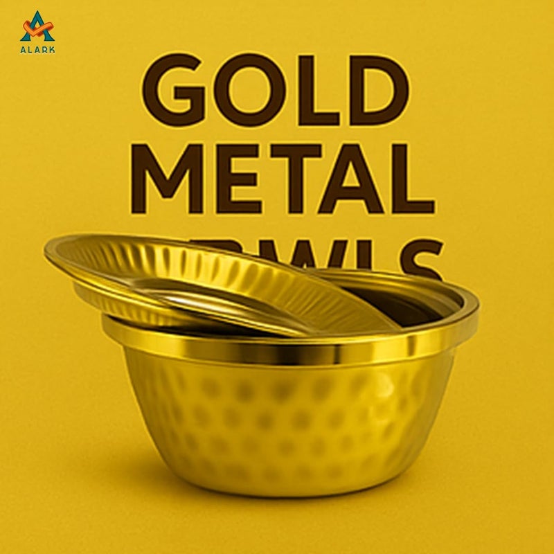 Alark طقم وعاء خلط وتقديم من الفولاذ المقاوم للصدأ الذهبي مع غطاء محكم - مزدوج الجدران، غير قابل للكسر، أوعية زخرفية للسلطة، الحساء، الوجبات الخفيفة، حفلات الزفاف واحتفالات رمضان - Image 4