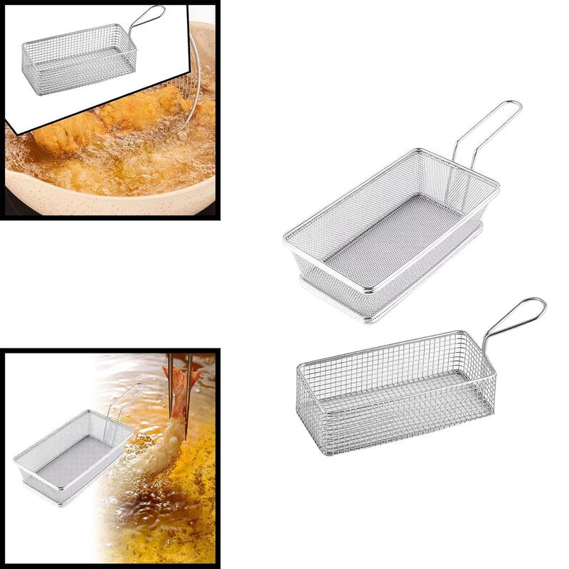 ديروفان سلة ديروفان للقلي العميق المصنوعة من الفولاذ المقاوم للصدأ - مقلاة شبكية متينة وسلة تقديم للبطاطس المقلية وحلقات البصل والوجبات الخفيفة - مثالية للمنازل والمقاهي والمطاعم - Image 2