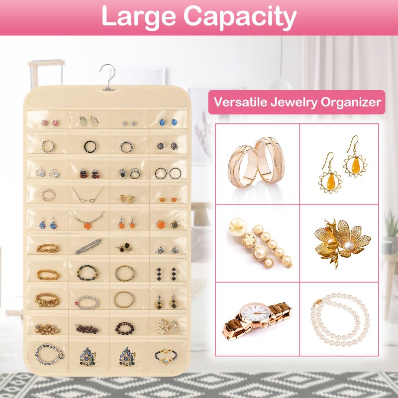 Okxiri 1 Pack Hanging Jewelry Organizer, 80 Clear Pockets earring organizer and storage, Accessories holder organizer for Closet, Jewelries, Necklace, Travel - Image 4