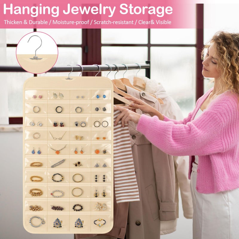 Okxiri 1 Pack Hanging Jewelry Organizer, 80 Clear Pockets earring organizer and storage, Accessories holder organizer for Closet, Jewelries, Necklace, Travel - Image 5