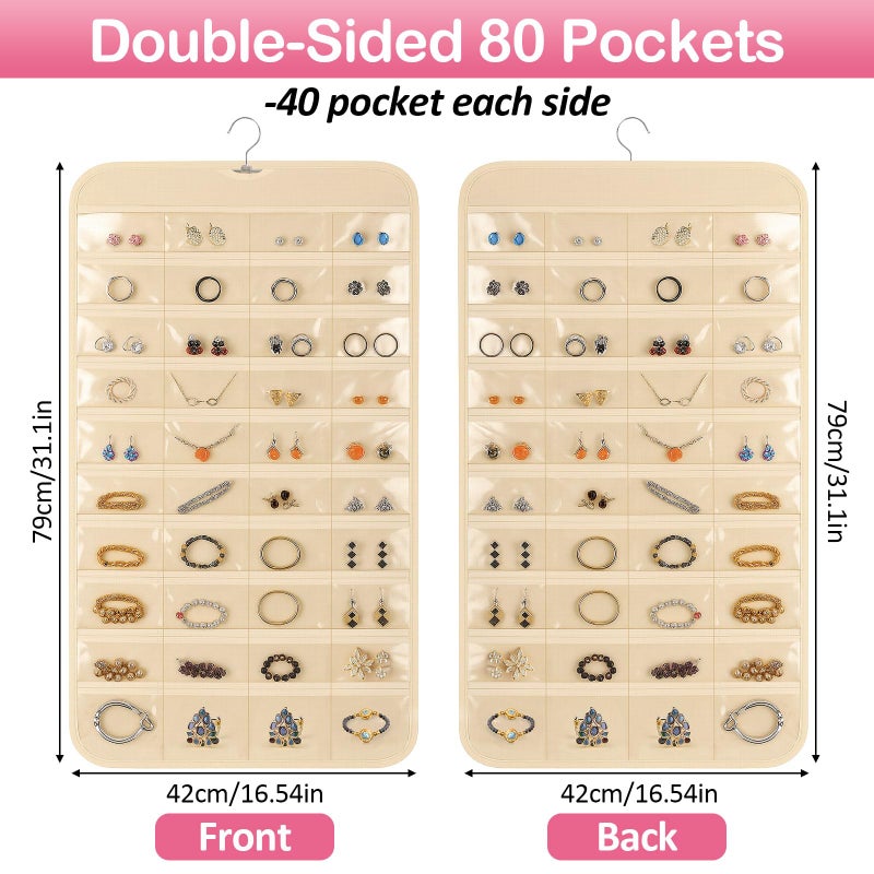 Okxiri 1 Pack Hanging Jewelry Organizer, 80 Clear Pockets earring organizer and storage, Accessories holder organizer for Closet, Jewelries, Necklace, Travel - Image 2