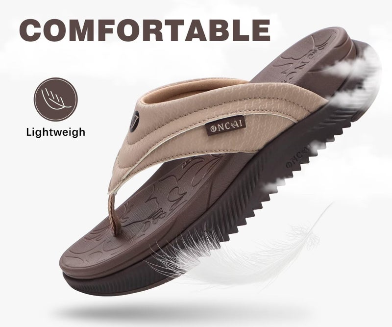 ONCAI Orthopedic Flip Flops Women with Arch Support Ladies Orthotic Recovery Sandals 2025 Comfortable Plantar Fasciitis Slip On Walking Sandal for Womans Indoor Casual Summer Brown Size 9.5 - Image 5