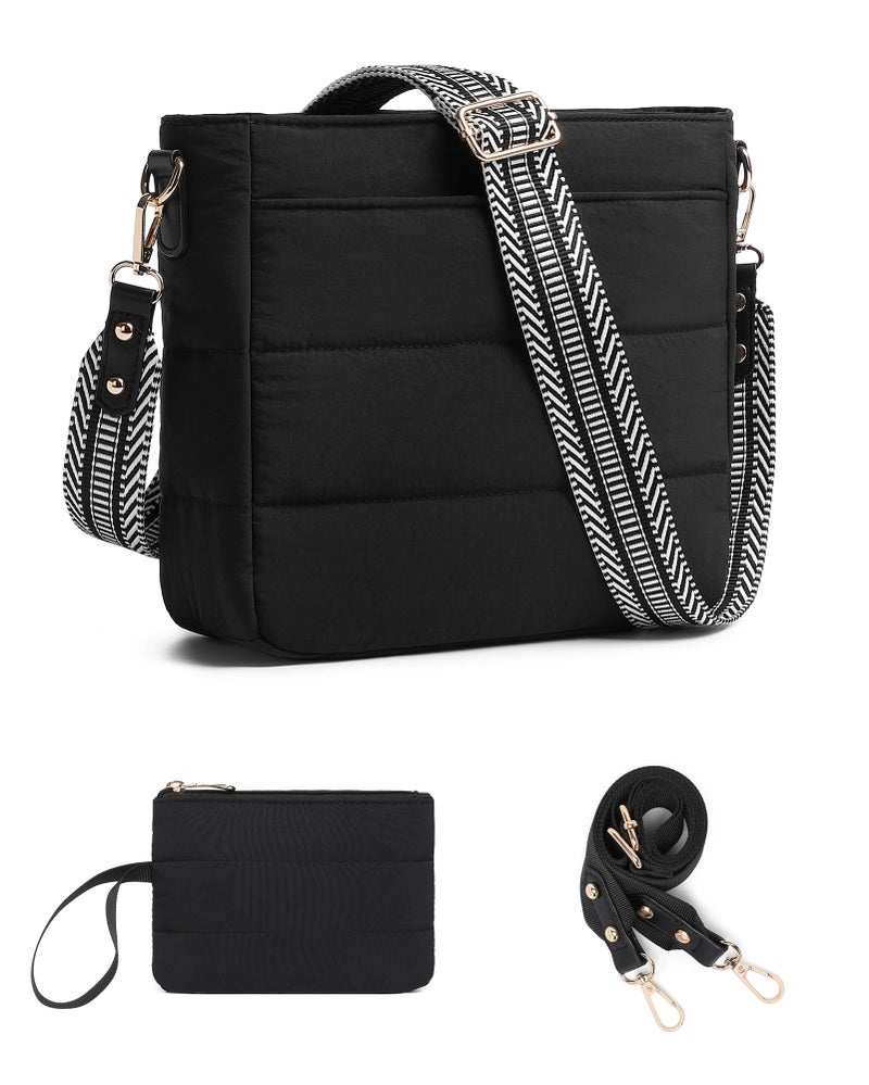 BAVERGE Purses for Women 2PCS Puffer Quilted Crossbody Shoulder Hobo Bags Trendy Ladies Handbag with Coin Wallet 2 Adjustable Straps - Image 1