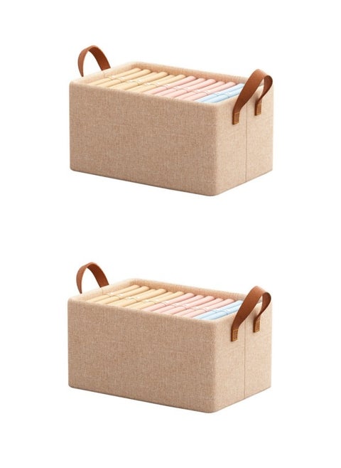 2Pcs Storage Bins with Metal Frame Fabric Storage Box with Handles Stackable Shelf Storage Baskets Yellow