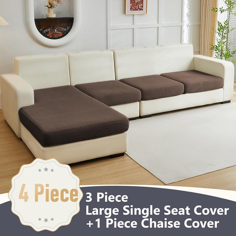 Yoovat Couch Cushion Covers for Sofa Couch Covers Wear-Resistant Universal Sofa Cover Washable Stretch for Sectional Slipcovers (Texture-Brown, 3 Seats + Chaise Cover) - Image 2