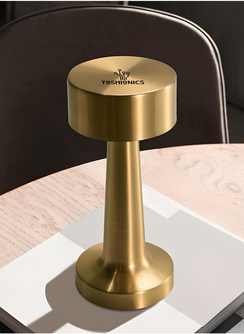 Toshionics Portable LED Golden Lamp Cordless Rechargeable Warm Metallic Decorative Design Battery Operated Dumbbell Shape Bedroom Office Home Desk Table Cafe Bar Decor Lighting Study Material gold Night Light  - Image 1