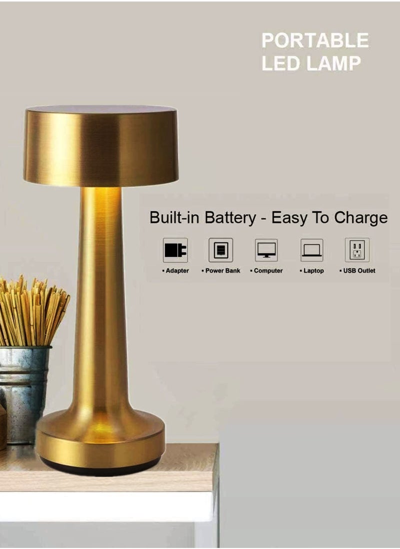 Toshionics Portable LED Golden Lamp Cordless Rechargeable Warm Metallic Decorative Design Battery Operated Dumbbell Shape Bedroom Office Home Desk Table Cafe Bar Decor Lighting Study Material gold Night Light  - Image 3