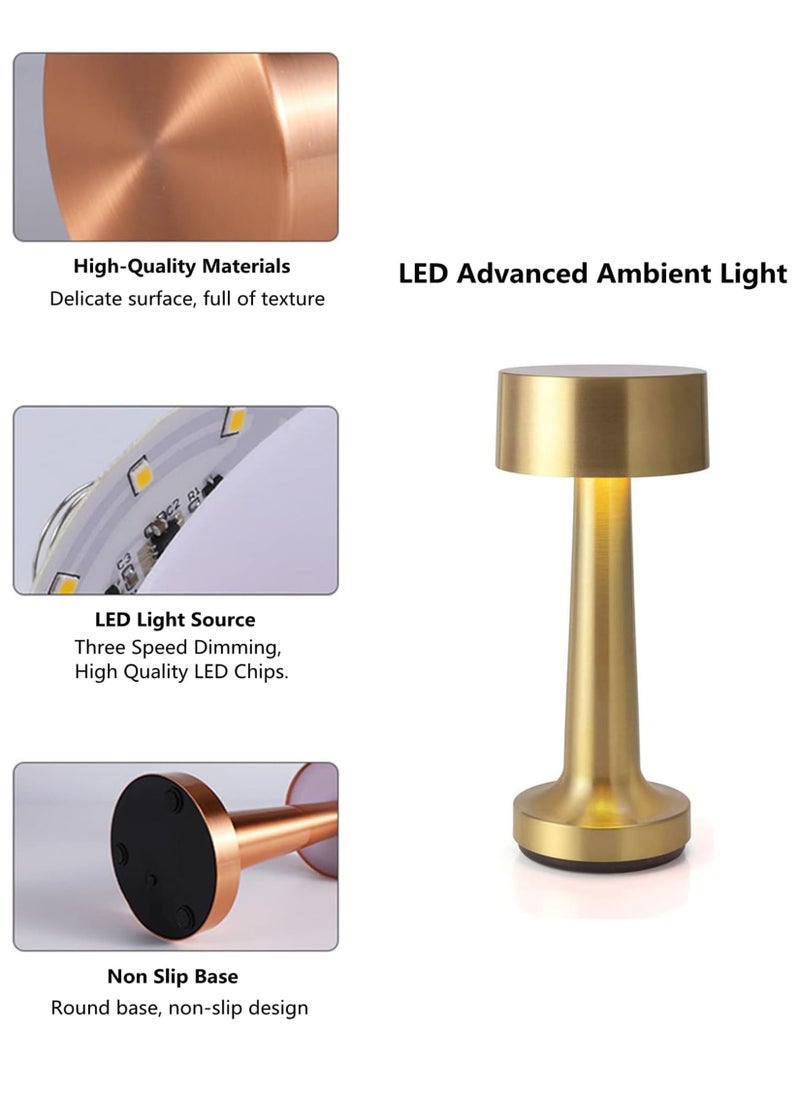 Toshionics Portable LED Golden Lamp Cordless Rechargeable Warm Metallic Decorative Design Battery Operated Dumbbell Shape Bedroom Office Home Desk Table Cafe Bar Decor Lighting Study Material gold Night Light  - Image 2