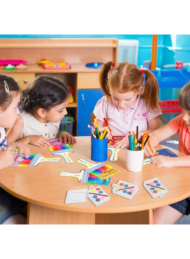 Woanger 48 Pack Valentines Cards with Watercolor Paint Bulk Valentines Day Gifts for Kids Mini Paint Set Funny Exchange Cards for Boys Girls School Class Classroom Art Party Favors - Image 3