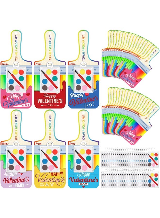 Woanger 48 Pack Valentines Cards with Watercolor Paint Bulk Valentines Day Gifts for Kids Mini Paint Set Funny Exchange Cards for Boys Girls School Class Classroom Art Party Favors - Image 1