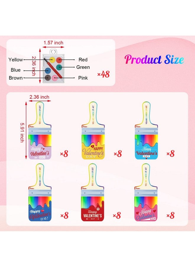 Woanger 48 Pack Valentines Cards with Watercolor Paint Bulk Valentines Day Gifts for Kids Mini Paint Set Funny Exchange Cards for Boys Girls School Class Classroom Art Party Favors - Image 2