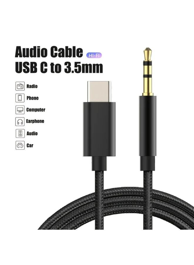 كابل محول صوتي من Black USB C إلى 3.5 مم لـ iPhone Samsung Xiaomi - Image 1