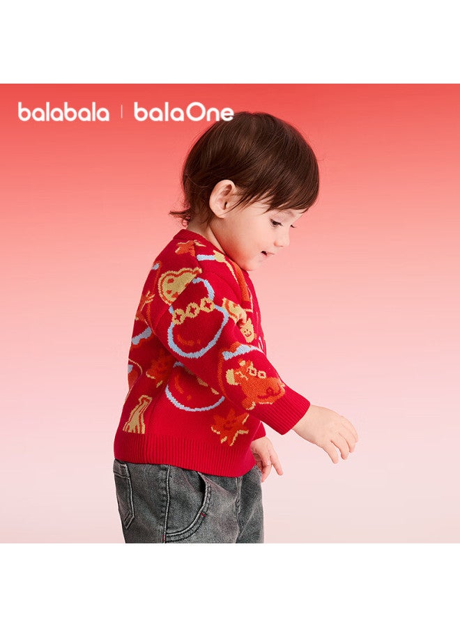 Balabala Kids Sweater Children's Knitwear Boys Girls Baby New Winter Round Neck Pullover Knit Top New Year Outfit - Image 1