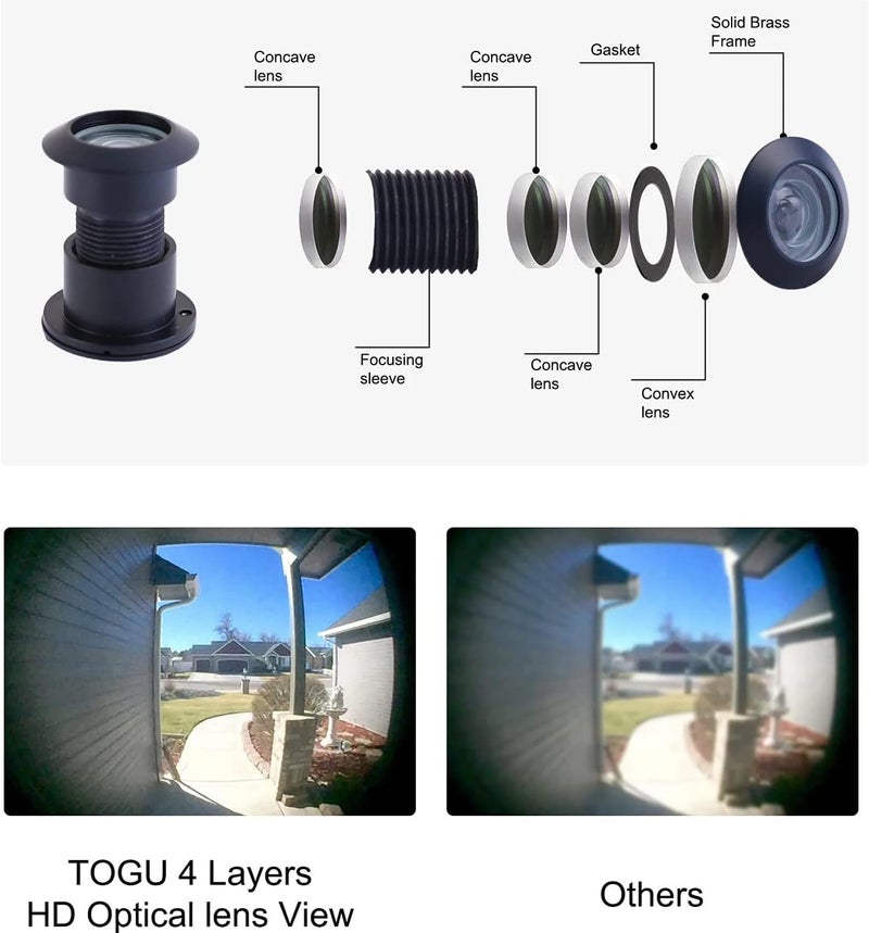 Togu 3828 Brass Extra Larger peep Holes for Door with 1-1/10“ Drill Bit, 220-degree Door viewer Peephole with Privacy Cover, Fitting Door Thick from 1-3/5" to 2-1/5", Matt Black Finish - Image 5