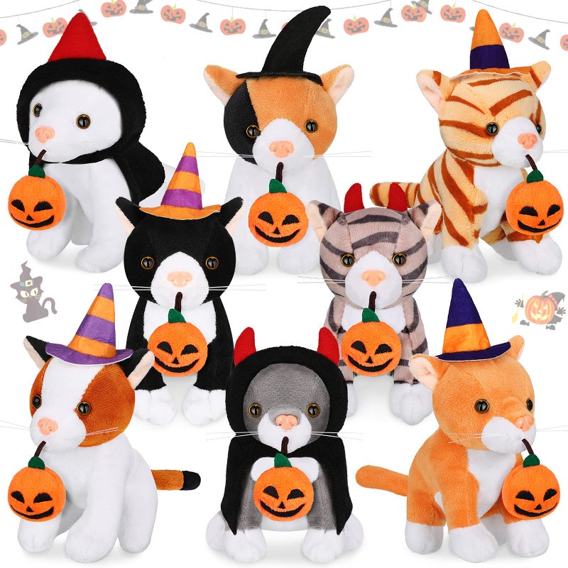 Sumind 8 Pcs Cat Stuffed Animals Bulk Plush Pets 5 Inch Cute Assorted Plush Cats Horse for Birthday Halloween Christmas Party Favors FavorsCreep Cat - Image 2