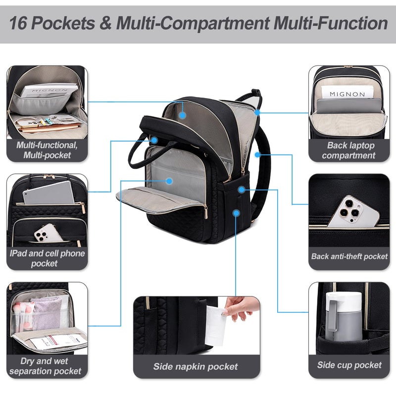 Tealari Laptop Backpack for Women,15.6 Inch Laptop Backpack for Work,Water Resistant Travel Backpack,College Bookbag with Wallet - Image 4