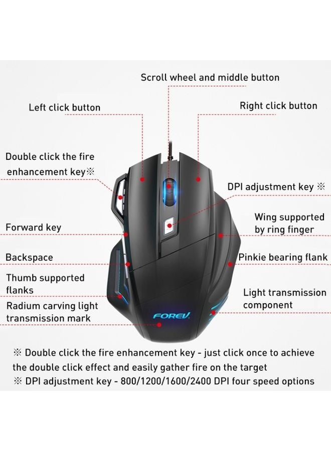 FOREV FV-X7 3200dpi Wired Mechanical Gaming RGB Lighted Mouse (Black) - Image 3