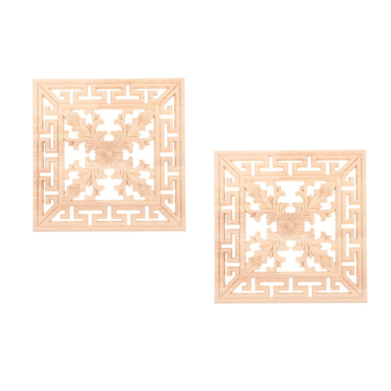 2pcs Carved Appliques Onlays: Unpainted Wood Appliques DIY Cabinet Door Furniture Decoration 20cm - Image 1