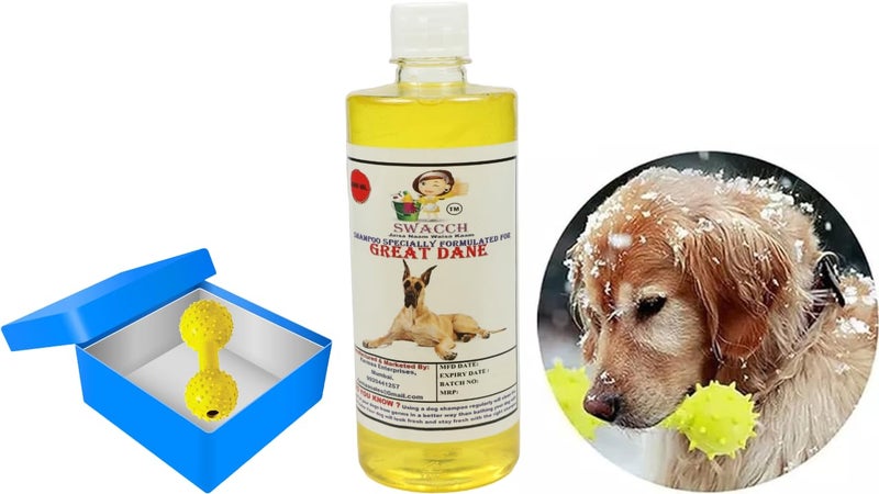 swacch Great Dane Dog Shampoo + Dumbbell Toy I Durable Rubber Dog Toy for Chewing I Playing,Teeth Cleaning & Training Toy I Combo Pack I 500ml Lemon - Image 1