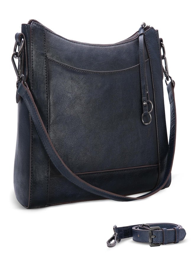 Iswee Leather Crossbody Bags for Women Shoulder Purse Medium Hobo Genuine Leather Satchel Purses and Handbags, Navy Blue, Medium, Women Shoulder Bag Satchel Crossbody - Image 1