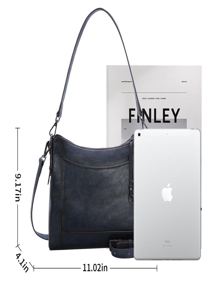 Iswee Leather Crossbody Bags for Women Shoulder Purse Medium Hobo Genuine Leather Satchel Purses and Handbags, Navy Blue, Medium, Women Shoulder Bag Satchel Crossbody - Image 3