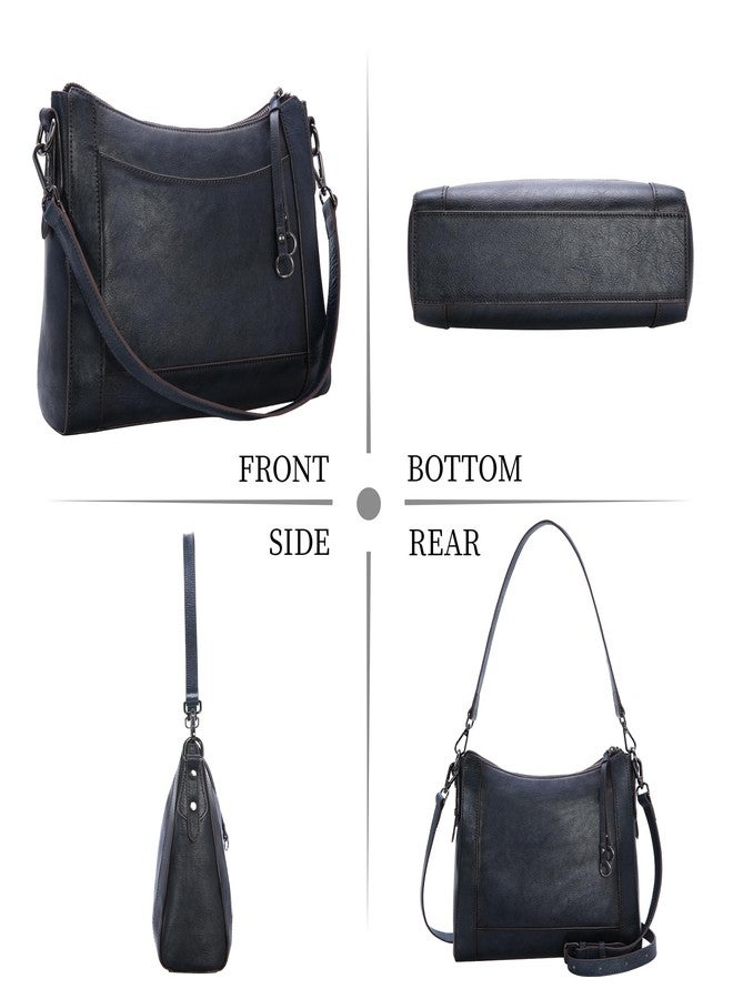 Iswee Leather Crossbody Bags for Women Shoulder Purse Medium Hobo Genuine Leather Satchel Purses and Handbags, Navy Blue, Medium, Women Shoulder Bag Satchel Crossbody - Image 4