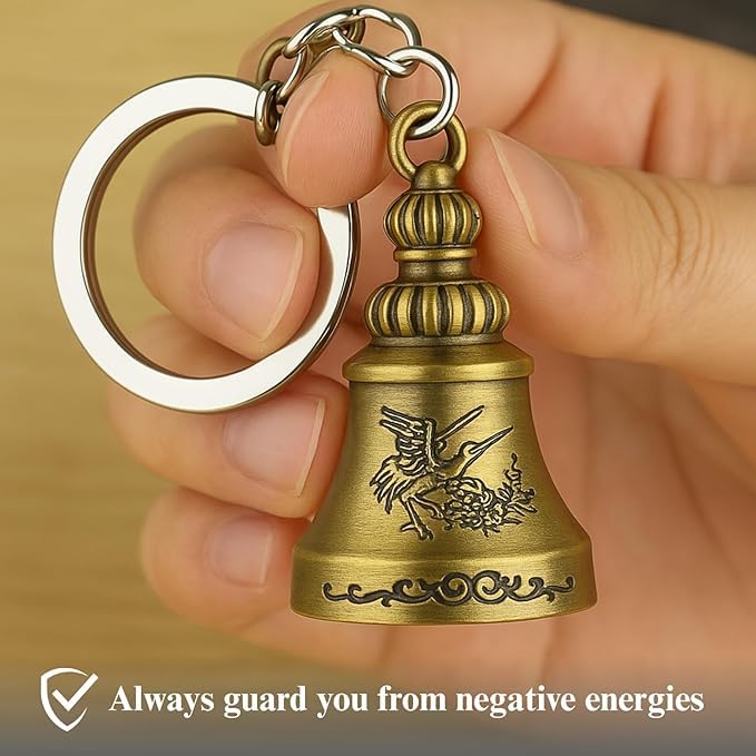 TechPro Metal Guardian Bell For Bike Tibetan Key Chain Good Luck Key Chain For Bike Key Ring Guardian Bell Keychain, Bronze - Image 3