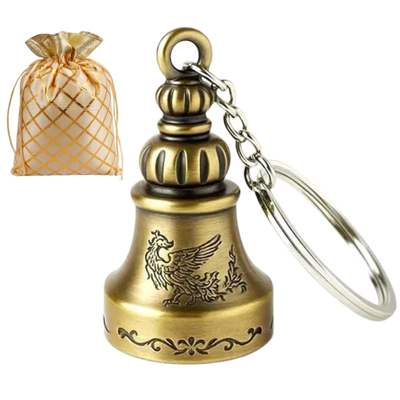 TechPro Metal Guardian Bell For Bike Tibetan Key Chain Good Luck Key Chain For Bike Key Ring Guardian Bell Keychain, Bronze - Image 1
