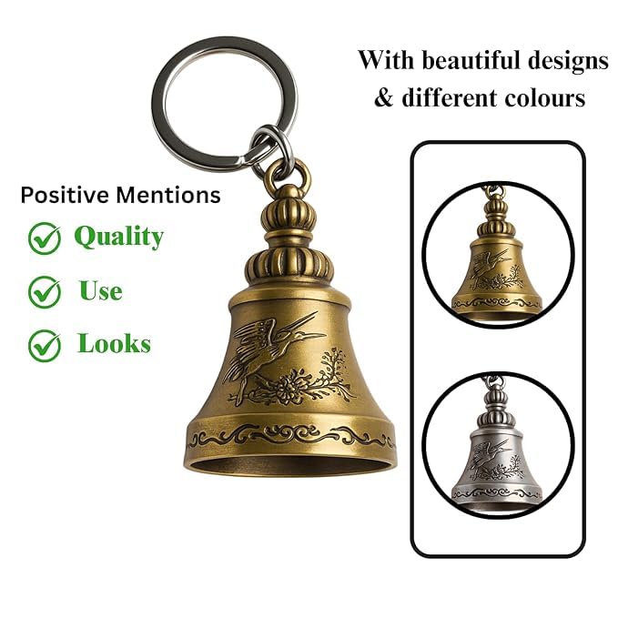 TechPro Metal Guardian Bell For Bike Tibetan Key Chain Good Luck Key Chain For Bike Key Ring Guardian Bell Keychain, Bronze - Image 4