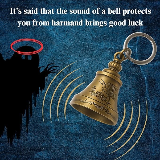 TechPro Metal Guardian Bell For Bike Tibetan Key Chain Good Luck Key Chain For Bike Key Ring Guardian Bell Keychain, Bronze - Image 5