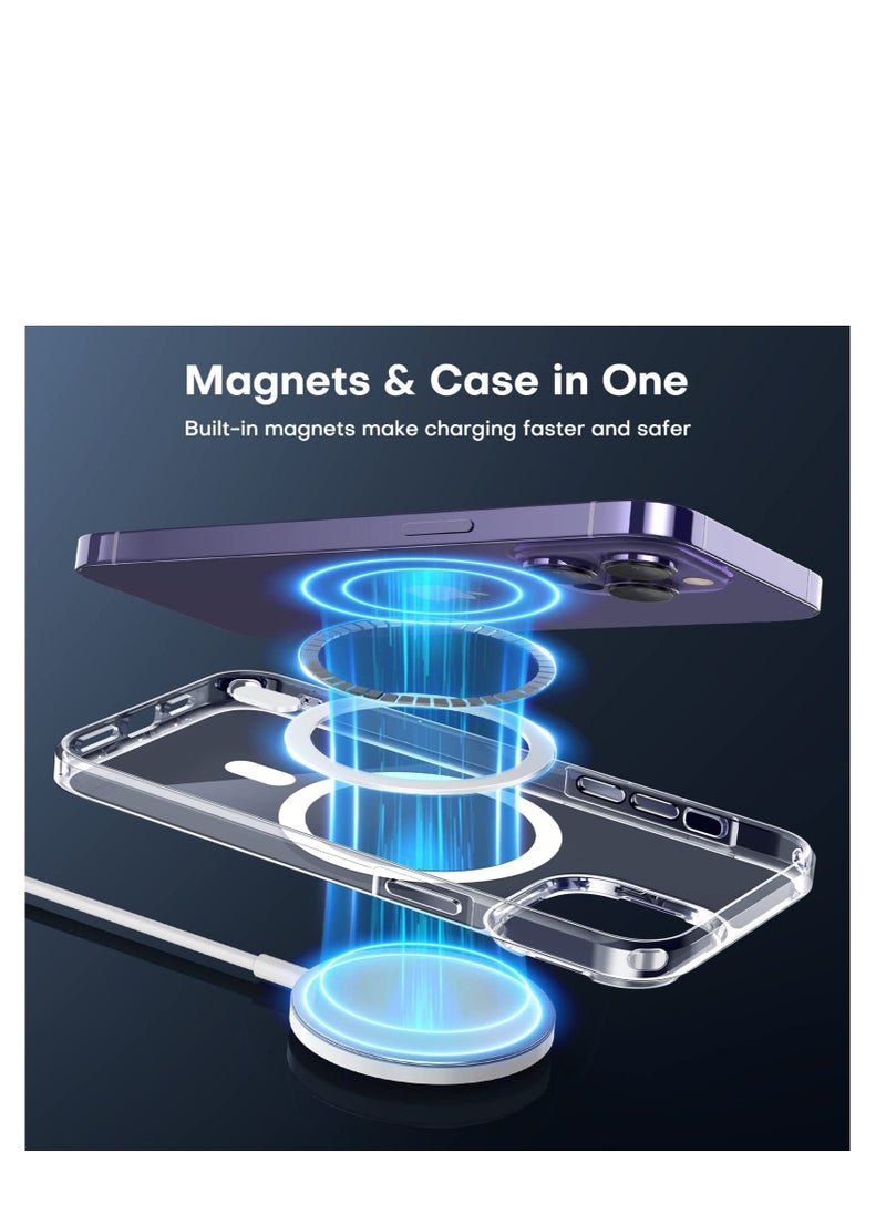 Upgraded 1+2+2 Magnetic Case compatible with iPhone 15 Pro Max Anti Yellowing Fit for Magsafe with Screen Protector 2 Pack and Camera Protector 2 Pack, Clear Case Cover