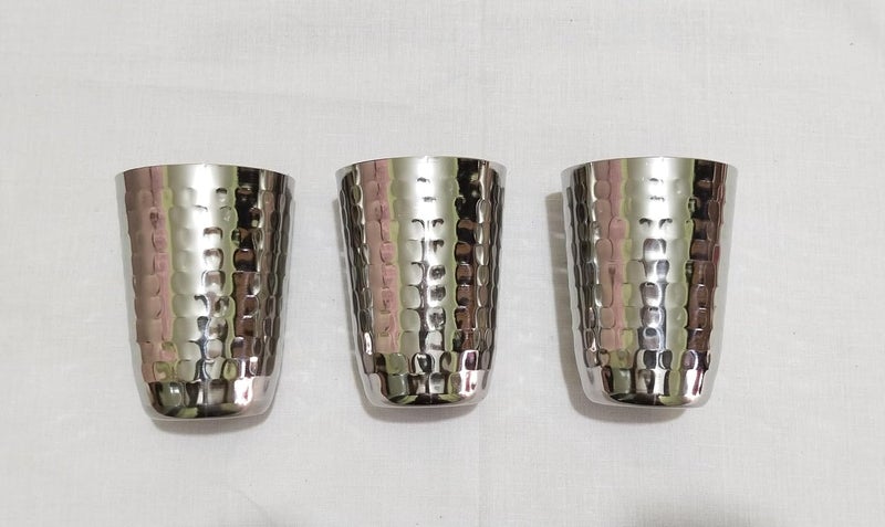GS KITCHENWARE كوب شرب من الفولاذ المقاوم للصدأ بتصميم مطروق وبتشطيب ناعم مجموعة من 3 سعة 350 مل - Image 1
