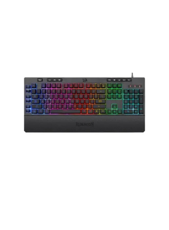 Redragon K512 Shiva RGB Membrane Gaming Keyboard – Full‑Size Layout with Detachable Wrist‑Rest, 6 On‑board Macro Keys, Dedicated Media Controls, 26‑Key Anti‑Ghosting, True RGB Backlight, Wired USB Connection – Black - Image 1
