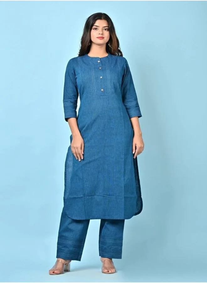 ZERESOUQ Tealblue Pintuck Kurta Pant Set