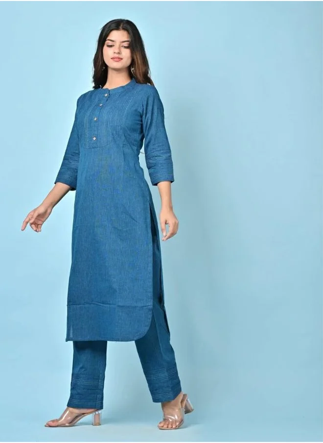 زيري سوق Tealblue Pintuck Kurta Pant Set