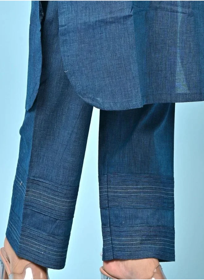 زيري سوق Tealblue Pintuck Kurta Pant Set