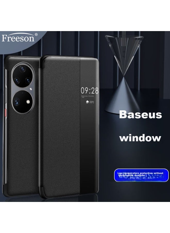 Freeson Full Protection Anti-drop Business Phone Case For Huawei P50 Pro, Smart Sleep/wake Function, Hands-free Answering, Black - Image 1