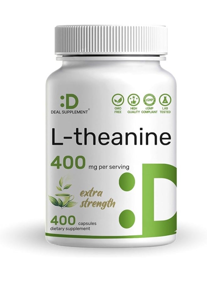 ملحق الصفقة L-Theanine 400 ملغ، 400 كبسولة - مكمل ثيانين فائق القوة - احماض امينية لدعم التركيز والاسترخاء - غير معدلة وراثيا وخالية من الجلوتين - Image 1