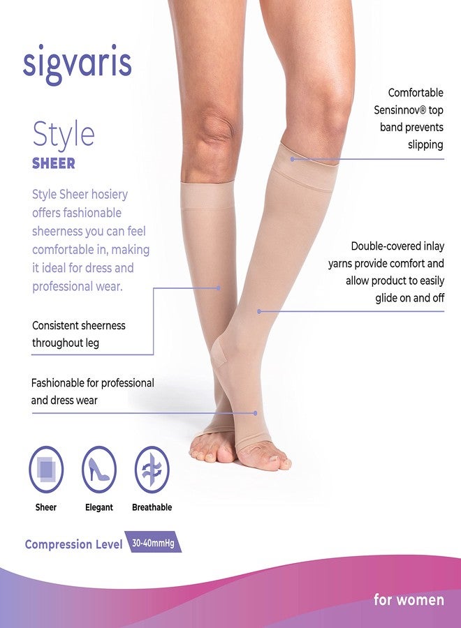 SIGVARIS Women’s Style Sheer 780 Open Toe Calf-High Socks 30-40mmHg - Natural - Small Short - Image 2
