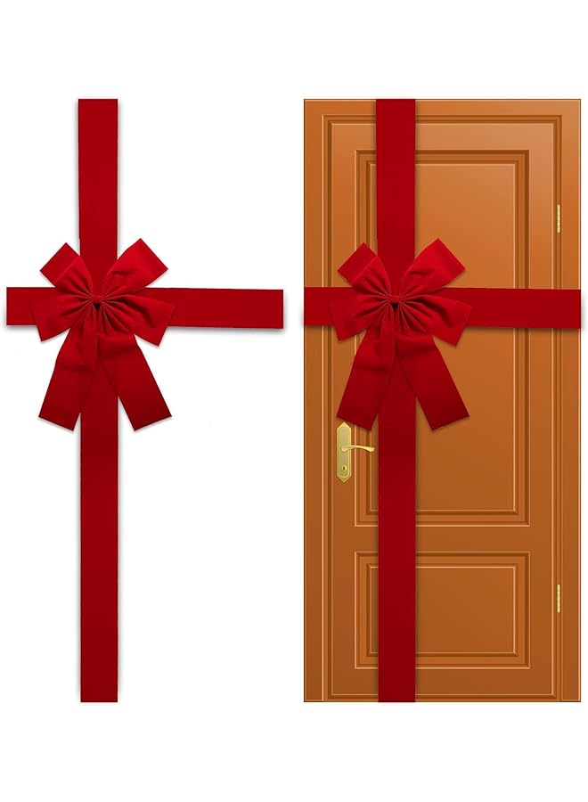 The Bros زينة باب خزانة عيد الميلاد - رباط كبير باللون الأحمر - زينة شجرة عيد الميلاد - زينة عطلة عيد الميلاد - لوازم حفلات باب المدخل