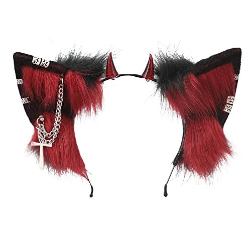 VIGVAN Wolf Ear Headband and Tail Set, Black Red, for Wolf Cosplay Costumes, Halloween, One Size, Plush, Hand Wash Only, Unisex - Image 2