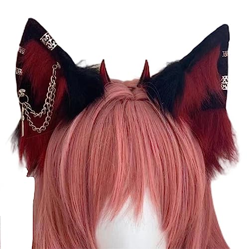 VIGVAN Wolf Ear Headband and Tail Set, Black Red, for Wolf Cosplay Costumes, Halloween, One Size, Plush, Hand Wash Only, Unisex - Image 3
