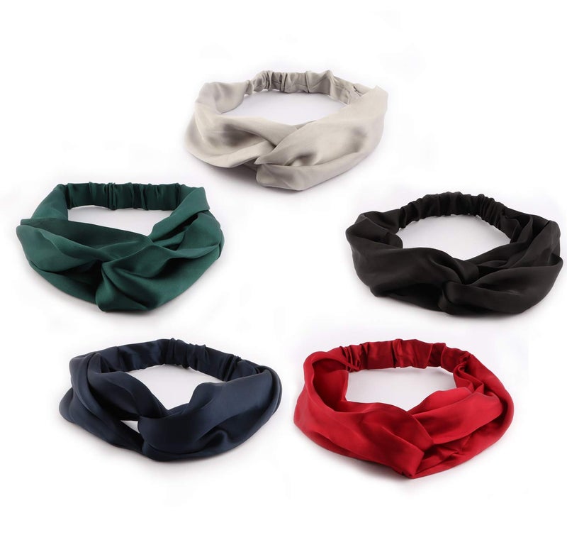 driew Satin Headband Silk Headbands for Women Pack of 5