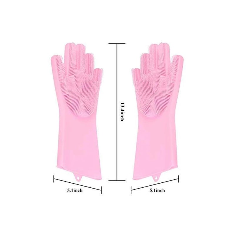 Dishwashing Gloves With Scrubber Silicone Cleaning Reusable Scrub Gloves For Wash Dish Kitchen Bathroom Pet Grooming Wet And Dry Glove 1 Pair Pink  - Image 2