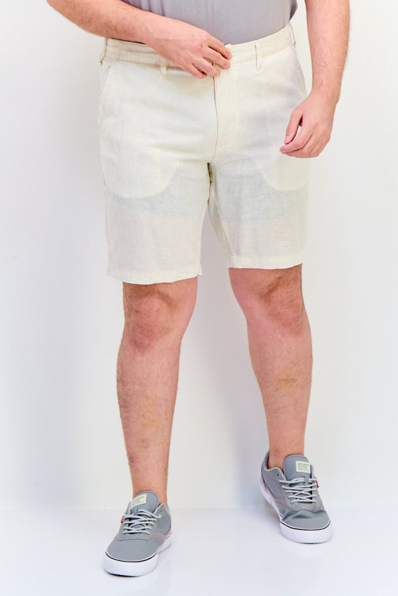 Celio Men Plain Basic Shorts, Off White - Image 1