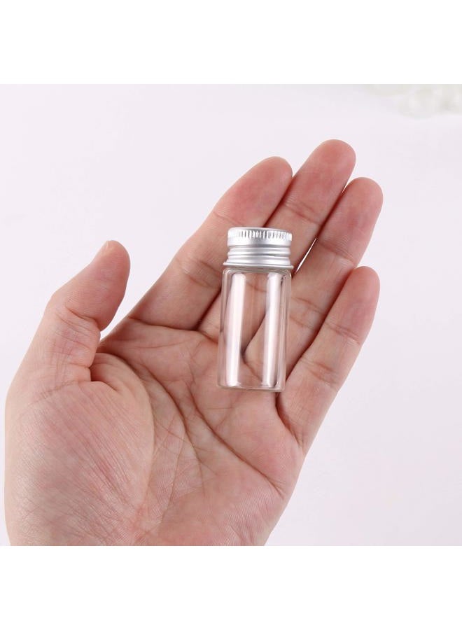 MAXMAU 24 Sets 10ml Glass Vials Small Bottles Mini Tiny Jars with Aluminum Screw Caps Sealed Top Metal Lids Cover Clear Message Sample Bottle Storing Beads Wedding Favors Decorations DIY Crafts - Image 3