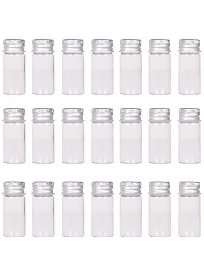 MAXMAU 24 Sets 10ml Glass Vials Small Bottles Mini Tiny Jars with Aluminum Screw Caps Sealed Top Metal Lids Cover Clear Message Sample Bottle Storing Beads Wedding Favors Decorations DIY Crafts - Image 1