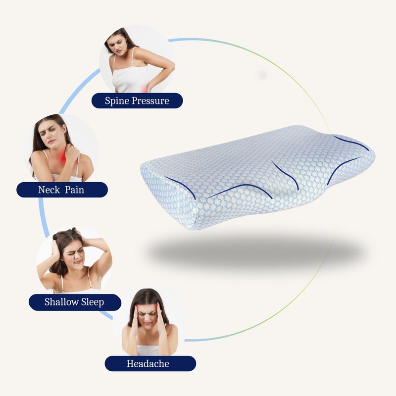 Dormyo Ergo Flakes Butterfly Contour Memory Foam Pillow, Hypoallergenic Orthopedic Neck Pillow, Back Sleepers Designer Outer Cover,Pack of 1 - Image 2